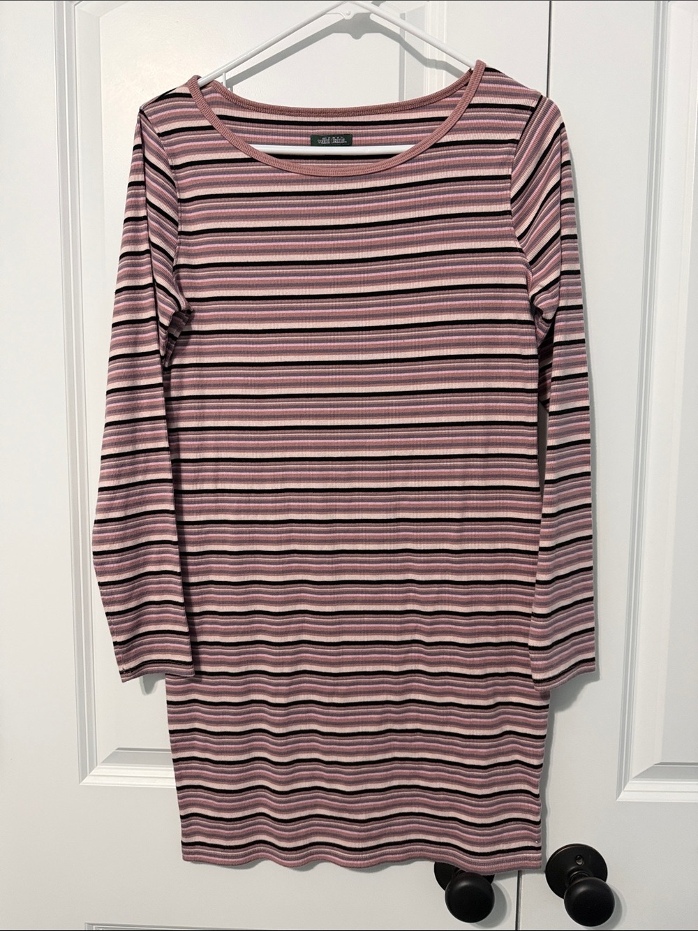 wild fable Striped Long Sleeve Pink and Black Bodycon Dress